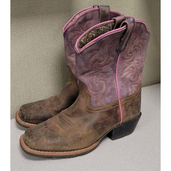 Dan Post Kids Majesty Leather Youth Boot Size 2D Brown Pink Purple - Picture 3 of 8